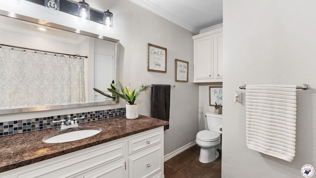10 High Point Dr, Texarkana, TX 75503 - bathroom with ornamental molding, vanity, backsplash, and tile patterned floors