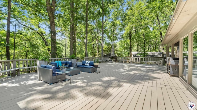10 High Point Dr, Texarkana, TX 75503 - wooden terrace featuring an outdoor hangout area and view of scattered trees