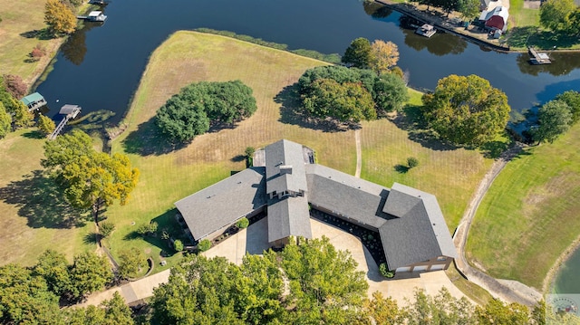 aerial view featuring a water view