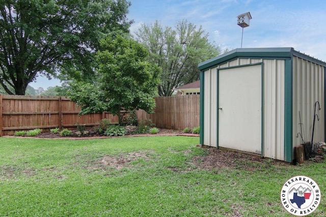 view of shed featuring a fenced backyard