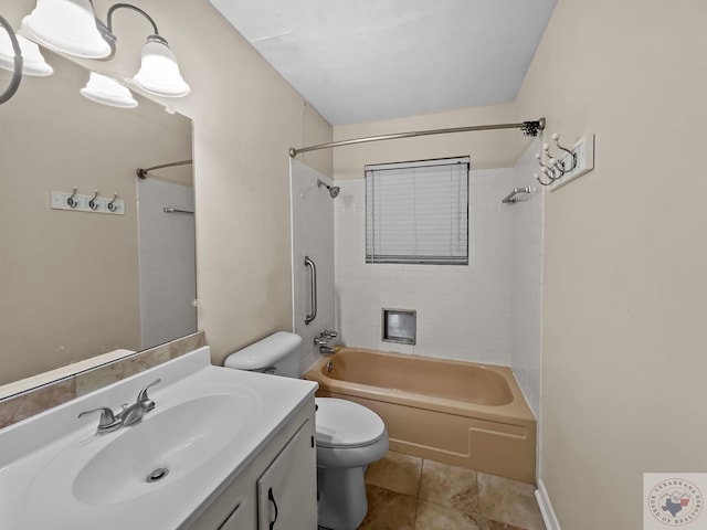 full bathroom featuring toilet, tile patterned flooring, shower / bathing tub combination, and vanity