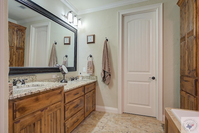 bathroom featuring vanity and crown molding