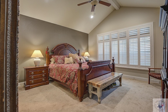 3206 Wyatt Ln, Texarkana, TX 75503 - carpeted bedroom with vaulted ceiling with beams, a ceiling fan, and baseboards