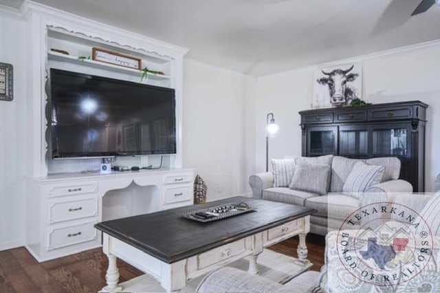 living room with dark hardwood / wood-style floors