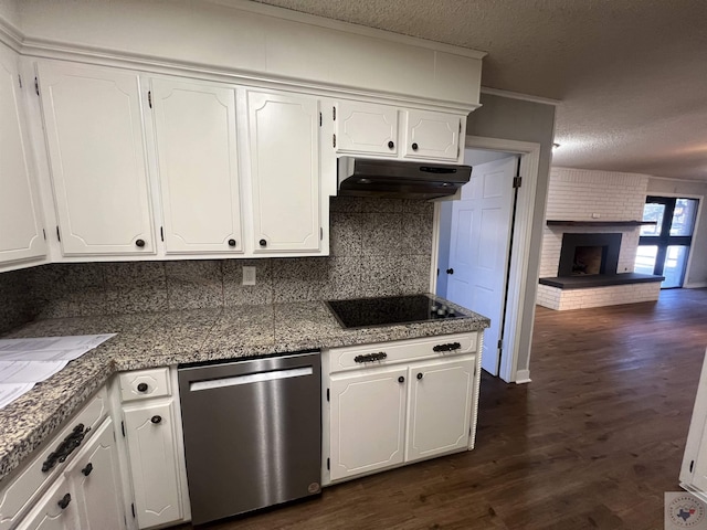 kitchen with dishwasher, black electric stovetop, white cabinetry, and under cabinet range hood