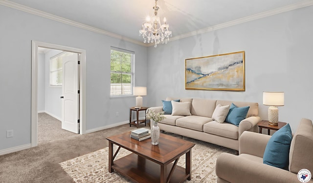 588 B K Pickering Dr, Texarkana, TX 75501 - living room featuring carpet flooring, a chandelier, crown molding, and baseboards
