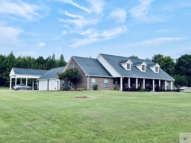 cape cod home with a garage and a front lawn