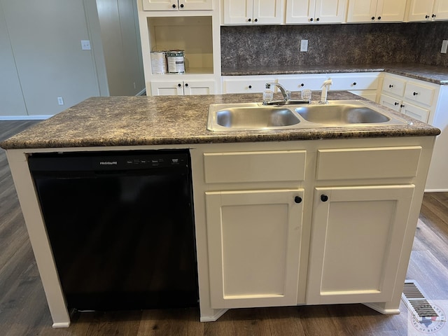 119 Krobot Cir, Texarkana, TX 75503 - kitchen featuring dishwasher, dark hardwood / wood-style flooring, sink, white cabinets, and tasteful backsplash