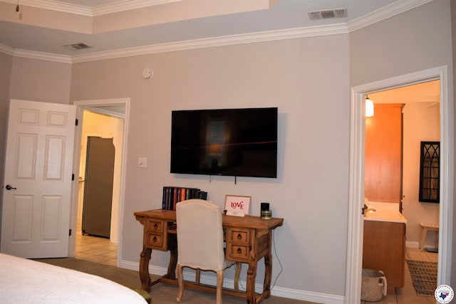 2905 Landon Ln, Texarkana, TX 75503 - tiled bedroom featuring crown molding and ensuite bathroom