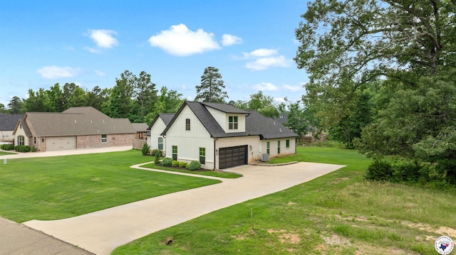 8409 Mandarin Cv, Texarkana, TX 75503 - view of front facade featuring a garage, a front lawn, driveway, and board and batten siding