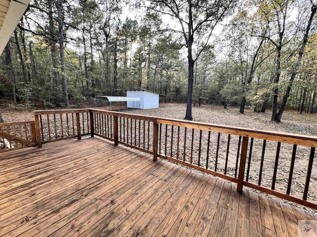 wooden deck with a storage unit