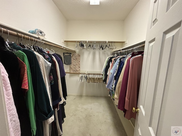 walk in closet with light carpet