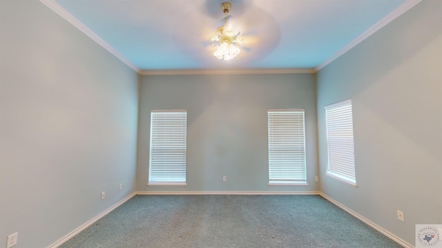 carpeted empty room with ornamental molding