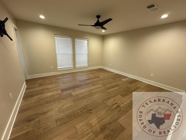 33 Timberlane St, Texarkana, TX 75501 - unfurnished room with a ceiling fan, recessed lighting, visible vents, and wood finished floors