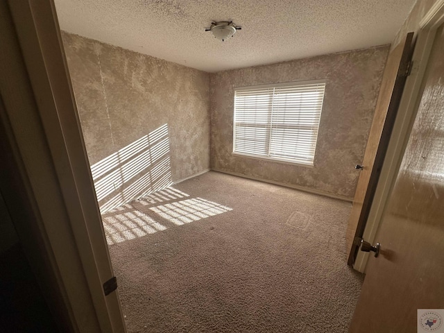 carpeted empty room featuring a textured ceiling