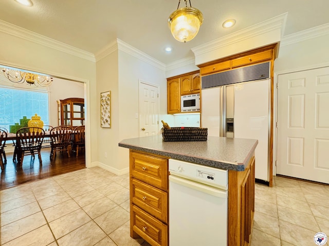 80 Tommy Hines Ln, Texarkana, TX 75501 - kitchen featuring an inviting chandelier, built in appliances, ornamental molding, and dark countertops