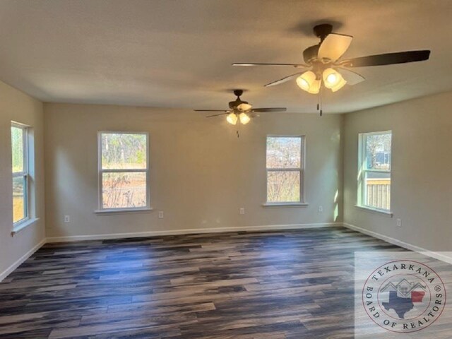 empty room featuring a healthy amount of sunlight and dark hardwood / wood-style floors