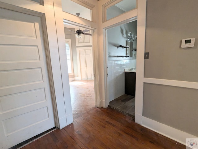 corridor featuring dark hardwood / wood-style floors