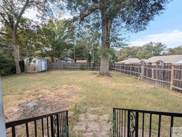 view of yard featuring a shed