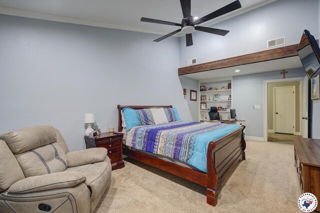 13 Timberlane St, Texarkana, TX 75501 - carpeted bedroom featuring high vaulted ceiling and a ceiling fan
