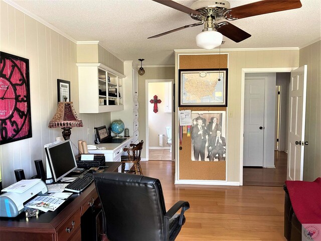501 Park St, Atlanta, TX 75551 - office space featuring ceiling fan, crown molding, a textured ceiling, and wood finished floors