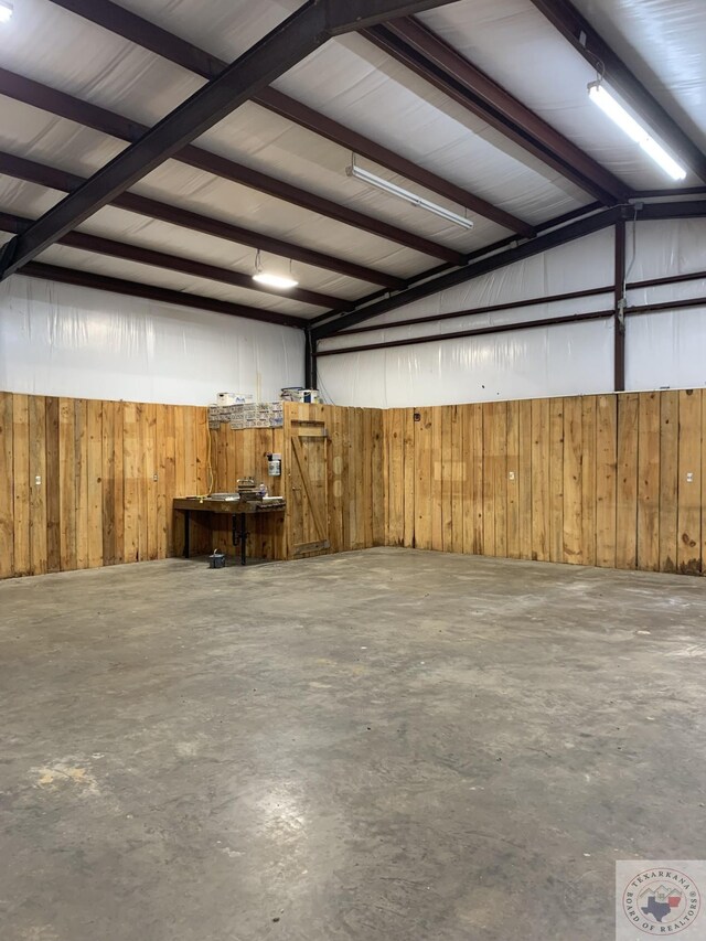 garage with wooden walls