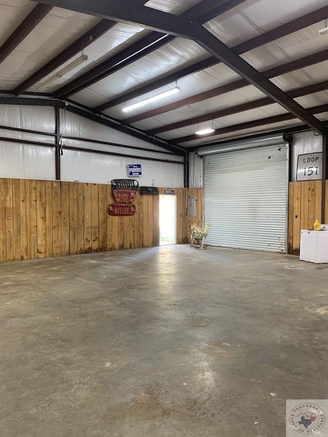 garage with wooden walls