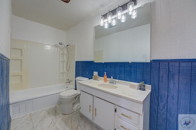 full bathroom with shower / washtub combination, toilet, and vanity