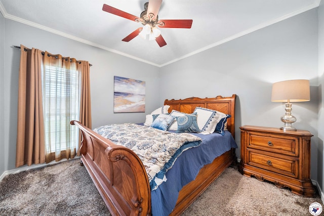 215 Hunters Cv, Texarkana, TX 75503 - bedroom with carpet, ornamental molding, a ceiling fan, and baseboards