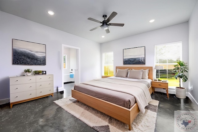 bedroom featuring ceiling fan