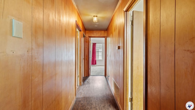 119 Hall St, New Boston, TX 75570 - hall featuring dark wood finished floors and wooden walls