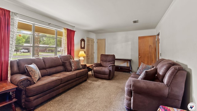 119 Hall St, New Boston, TX 75570 - living room featuring carpet floors and crown molding