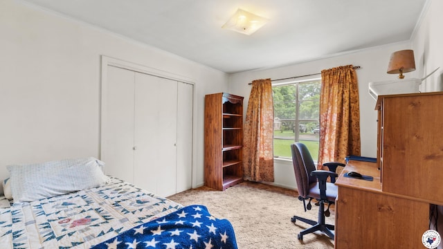 119 Hall St, New Boston, TX 75570 - carpeted bedroom featuring a closet, an office area, and crown molding