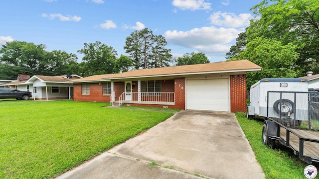 119 Hall St, New Boston, TX 75570 - ranch-style home featuring brick siding, an attached garage, a front yard, driveway, and covered porch