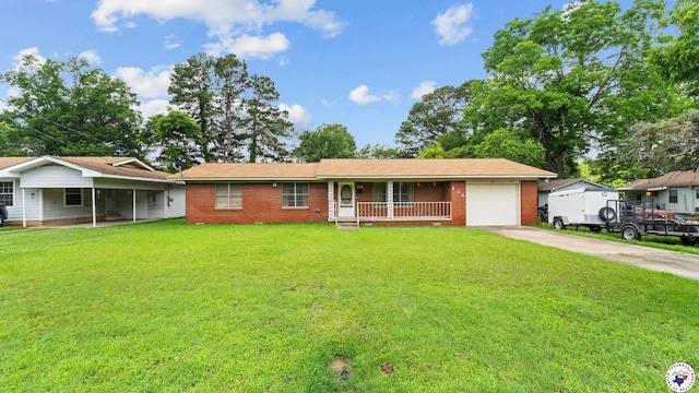 119 Hall St, New Boston, TX 75570 - ranch-style house featuring brick siding, a front yard, an attached garage, and concrete driveway