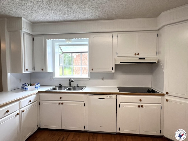 6 Arnold Dr, Texarkana, AR 71854 - kitchen with dishwasher, a sink, extractor fan, a textured ceiling, and white cabinetry