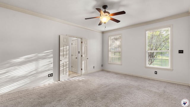 6616 Lakeridge Dr, Texarkana, TX 75503 - spare room with crown molding, a ceiling fan, and light colored carpet