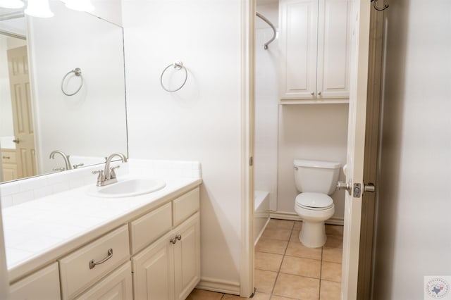 bathroom featuring vanity, toilet, and tile patterned floors