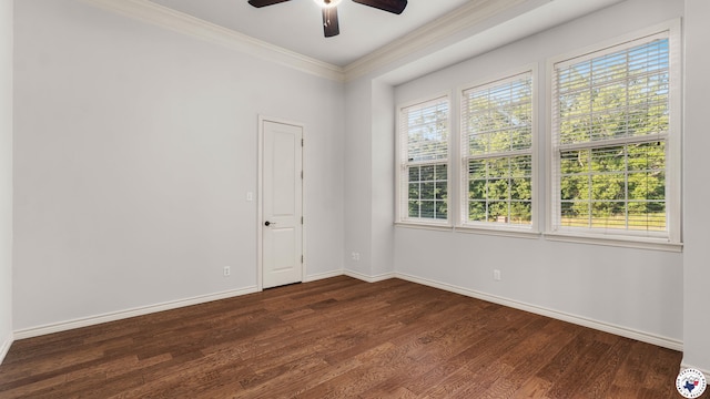 6616 Lakeridge Dr, Texarkana, TX 75503 - empty room with a ceiling fan, dark wood finished floors, and ornamental molding