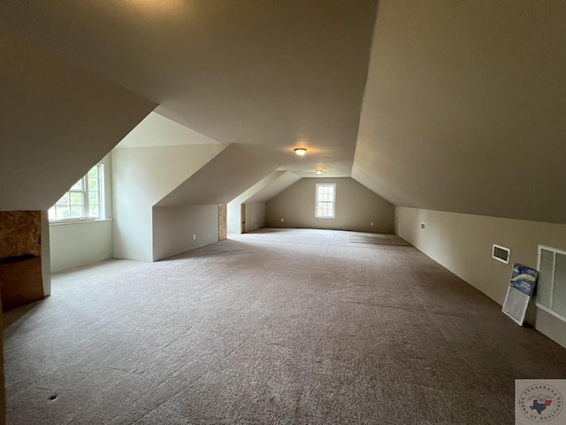 bonus room with carpet and lofted ceiling