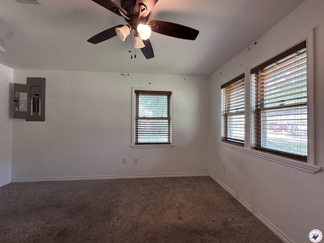 5611 Larry Dr, Texarkana, TX 75503 - carpeted spare room with ceiling fan, plenty of natural light, electric panel, and baseboards