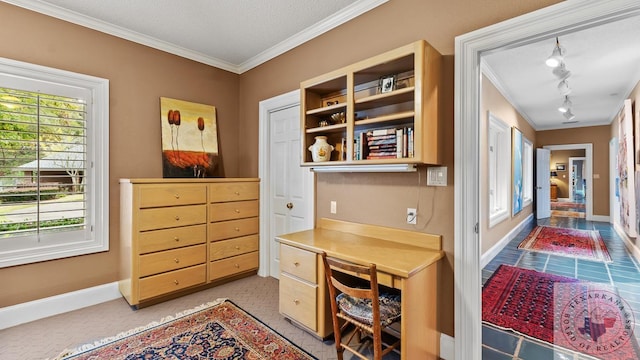 home office featuring baseboards and ornamental molding