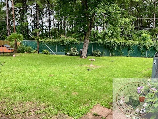 view of yard with a water view and a fenced backyard