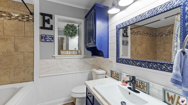 525 Longhorn Rd, Maud, TX 75567 - bathroom with vanity, tub / shower combination, wainscoting, and ornamental molding