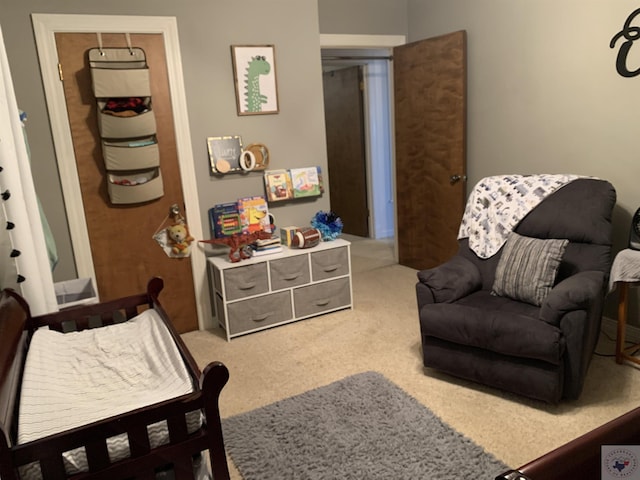 sitting room with carpet flooring