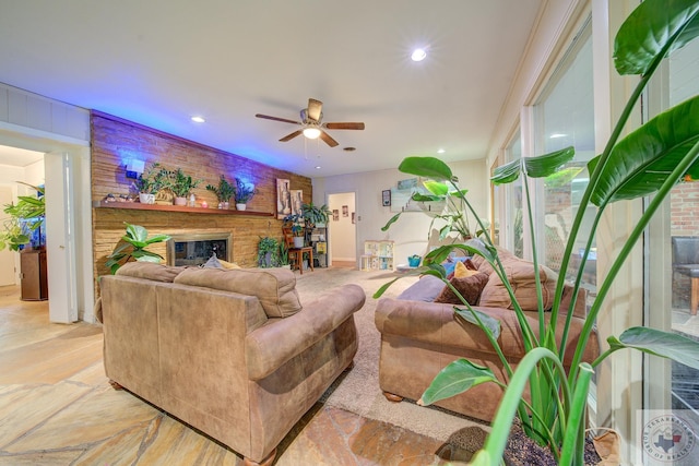 living room with ceiling fan