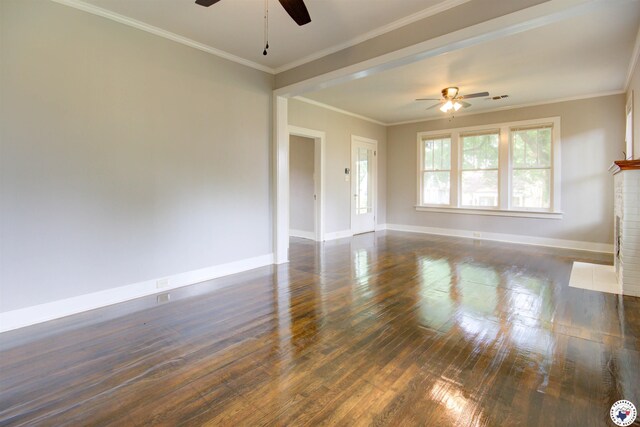 1920 Laurel St, Texarkana, AR 71854 - unfurnished room with a ceiling fan, dark wood-style flooring, baseboards, and ornamental molding