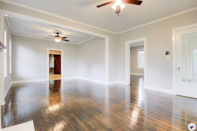 1920 Laurel St, Texarkana, AR 71854 - empty room featuring a ceiling fan, wood finished floors, baseboards, and ornamental molding