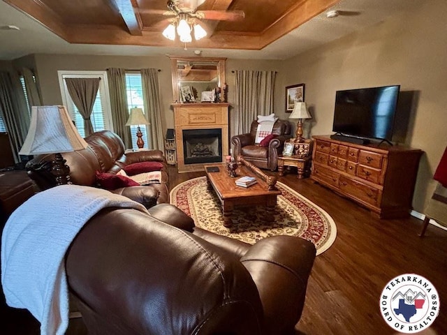 147 Mc 458, Texarkana, AR 71854 - living area featuring ceiling fan, wood finished floors, and a fireplace