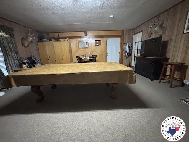 147 Mc 458, Texarkana, AR 71854 - recreation room with wood walls, carpet, billiards table, and a textured ceiling